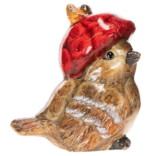 Décoration en céramique oiseau avec bonnet pomme rouge 13cm | Floristik24.fr