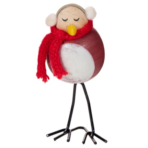 Set de 4 figurines oiseaux décoratifs en bois et métal, 11 cm, avec écharpe rouge, décoration d'hiver | Floristik24.fr