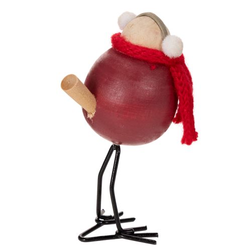 Set de 4 figurines oiseaux décoratifs en bois et métal, 11 cm, avec écharpe rouge, décoration d'hiver | Floristik24.fr