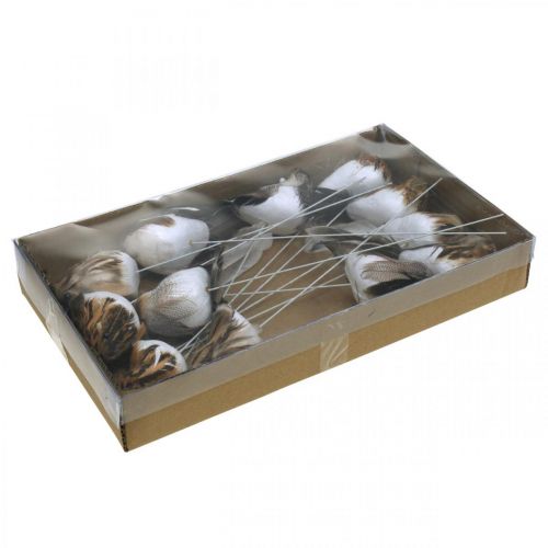 Floristik24 Printemps, oiseau sur fil, décoration florale blanc, couleur naturelle H4,5cm 12 pcs