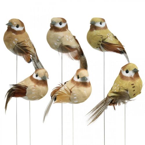 Floristik24 Printemps, oiseau sur fil, déco oiseaux couleurs naturelles H7,5cm 12pcs