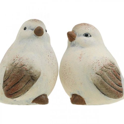 Floristik24 Oiseaux en céramique, ressort, oiseaux déco blanc, marron H7/7.5cm 6pcs