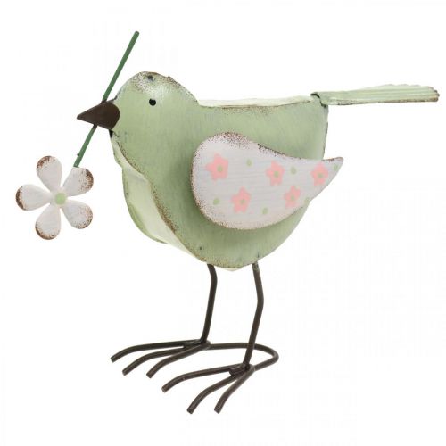 Floristik24 Figurine décorative oiseau avec fleur décoration printanière métal vintage 19,5cm