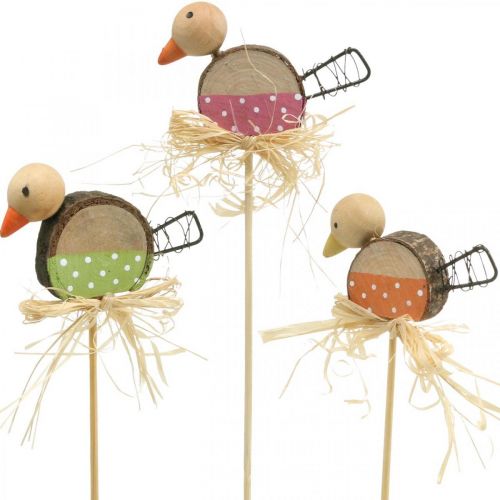 Article Bouchon de fleur d'oiseau Décoration de printemps en bois Oiseau décoratif sur bâton 8 cm 12 pièces