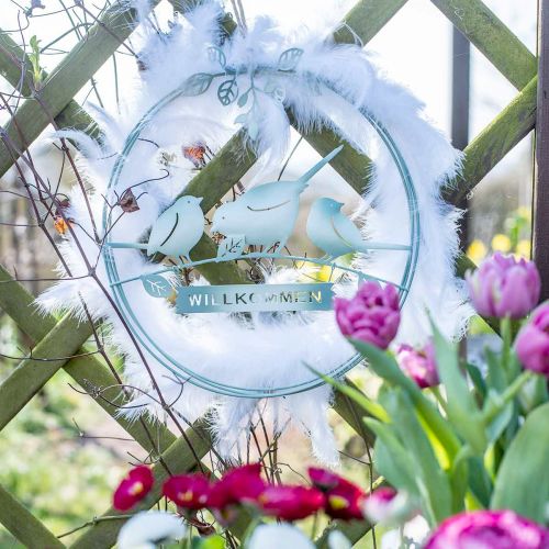Décoration oiseau à suspendre, panneau de bienvenue, décoration métal pour printemps, décoration porte vert, blanc Ø27cm lot de 2