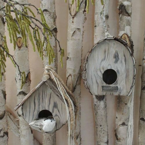 Nichoir décoratif nichoir maison d&#39;oiseau décor de jardin en bois blanc naturel délavé H22cm W21cm