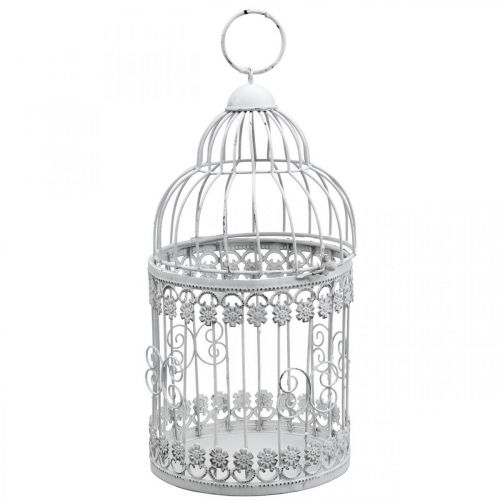 Floristik24 Cage à suspendre, volière décorative, décoration métal, shabby chic blanc Ø12.5cm H25cm