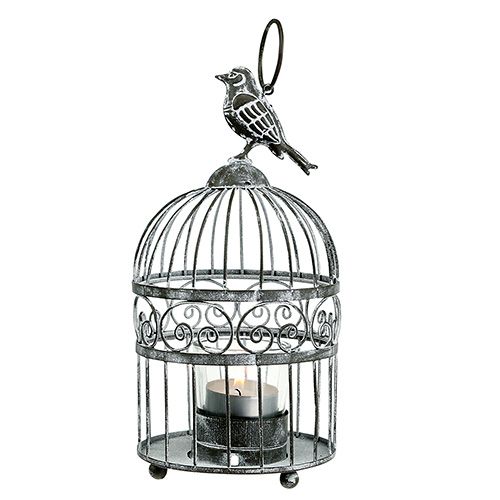 Floristik24 Cage à oiseaux avec photophore Ø10,5cm H21cm Gris