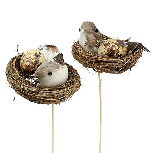 Nid d'oiseau sur bâton Ø7cm L24cm 6pcs-344521