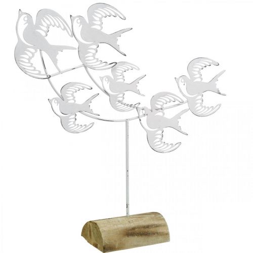 Hirondelles, décorations de table, décorations oiseaux à poser Blanc, couleurs naturelles Shabby Chic H33.5cm L32.5cm