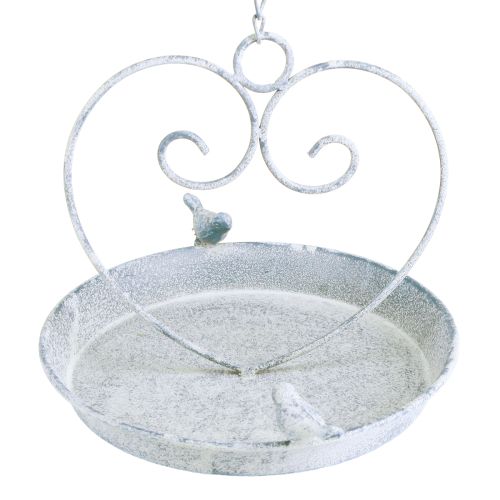 Floristik24 Bain d&#39;oiseaux Décoration Métal Coeur Blanc Bleu Suspendu Ø21.5cm