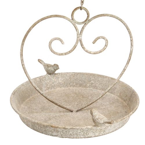 Article Bain d&#39;oiseaux en métal avec coeur à suspendre antique Ø21,5cm