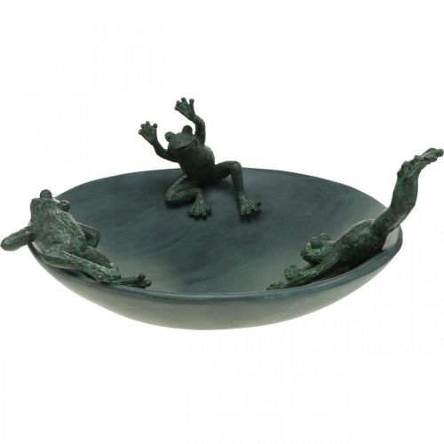 Floristik24 Bain d&#39;oiseaux avec grenouilles, bain d&#39;oiseaux aspect métal vert, aspect antique anthracite Ø28,5cm H13,5cm