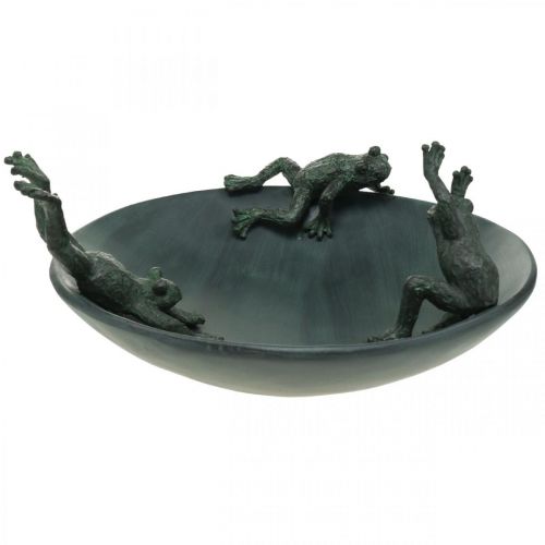 Floristik24 Bain d&#39;oiseaux avec grenouilles, bain d&#39;oiseaux aspect métal vert, aspect antique anthracite Ø28,5cm H13,5cm