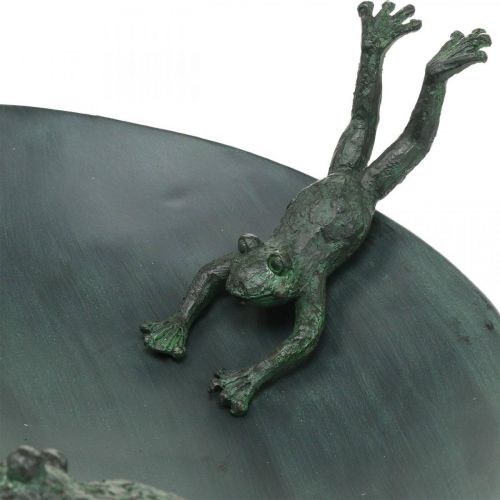 Floristik24 Bain d&#39;oiseaux avec grenouilles, bain d&#39;oiseaux aspect métal vert, aspect antique anthracite Ø28,5cm H13,5cm