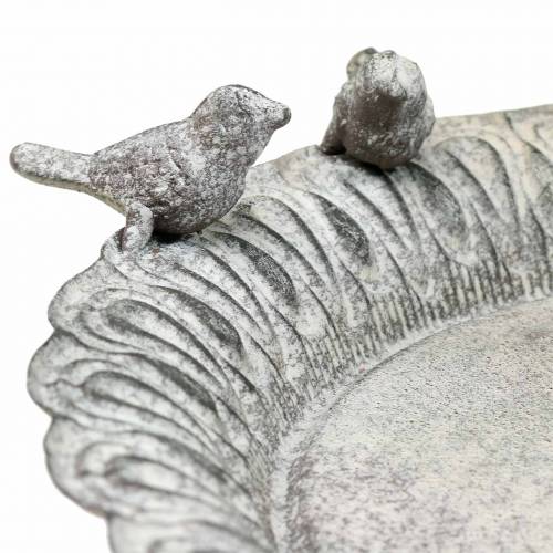 Article Bain d&#39;oiseau sur socle gris métal, lavé blanc Ø28.3cm H26.5cm