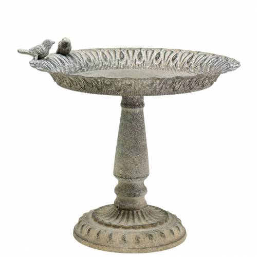 Floristik24 Bain d&#39;oiseau sur socle gris métal, lavé blanc Ø28.3cm H26.5cm