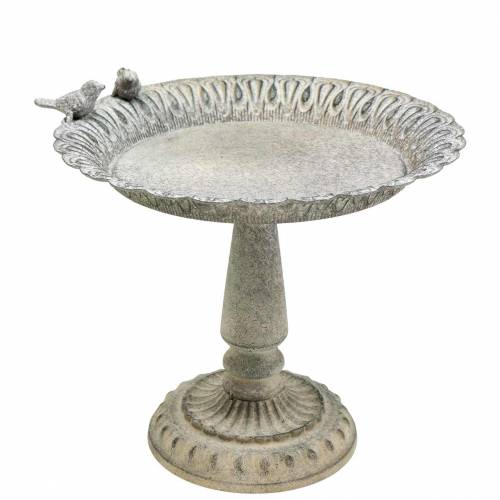 Floristik24 Bain d&#39;oiseau sur socle gris métal, lavé blanc Ø28.3cm H26.5cm