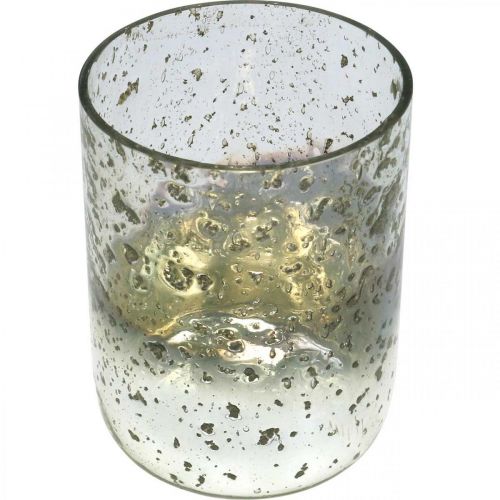 Article Bougie en verre bicolore vase en verre lanterne clair, argent H14cm Ø10cm