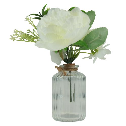 Décoration de table pivoine blanche dans un vase en verre artificiel 20cm