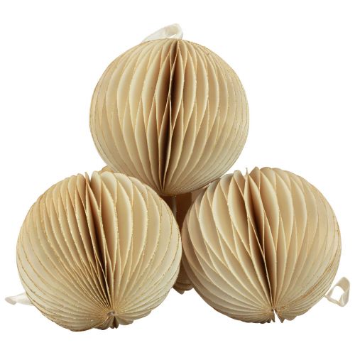 Article Boules en nid d&#39;abeille boules en nid d&#39;abeille Noël crème pailletée Ø7cm 4pcs