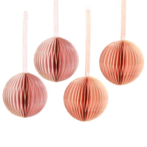 Article Boule nid d&#39;abeille décorations de Noël rose abricot Ø7cm 4 pcs