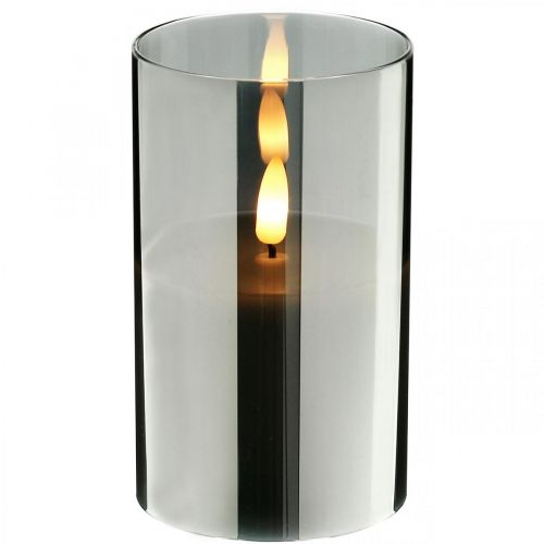 Floristik24 Bougie LED festive dans un verre argenté, cire véritable, blanc chaud, minuterie, à piles Ø7.3cm H12.5cm