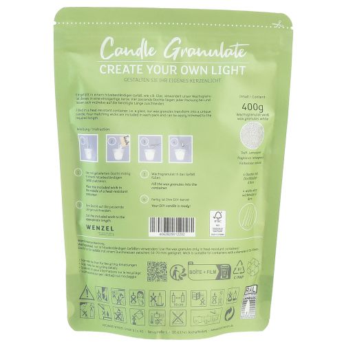 Floristik24 Bougie en granulés de cire, mèche de sable, parfum citronnelle 400g