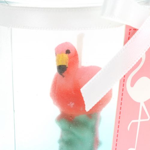 Floristik24 Lanterne en verre avec bougie flamant rose 9cm