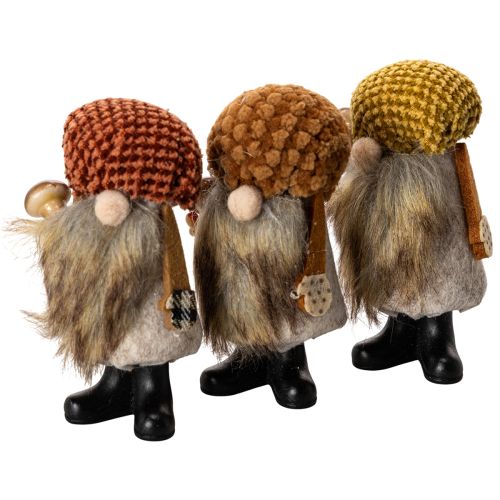Set de 3 figurines lutins avec barbe et bonnet en feutre, 10 cm, multicolore pour décoration intérieure