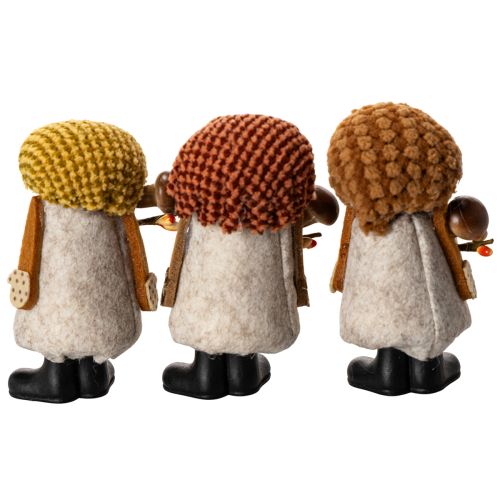 Set de 3 figurines lutins avec barbe et bonnet en feutre, 10 cm, multicolore pour décoration intérieure | Floristik24.fr