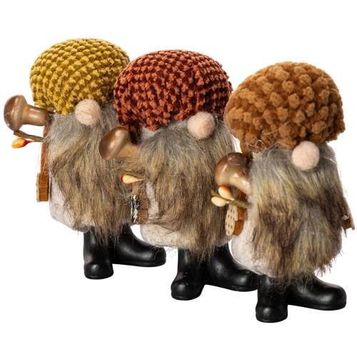 Set de 3 figurines lutins avec barbe et bonnet en feutre, 10 cm, multicolore pour décoration intérieure | Floristik24.fr