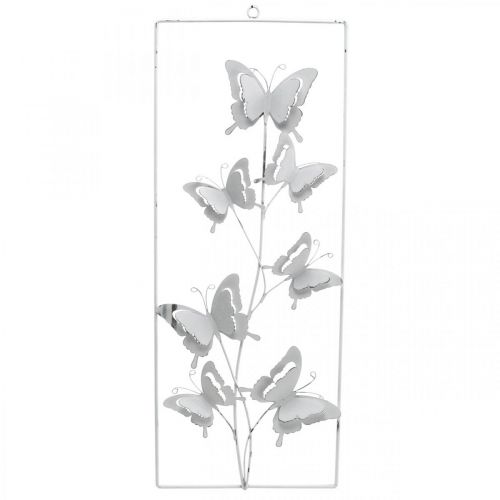 Article Papillon Suspension Art Spring Déco Murale Métal Shabby Chic Blanc Argent H47.5cm