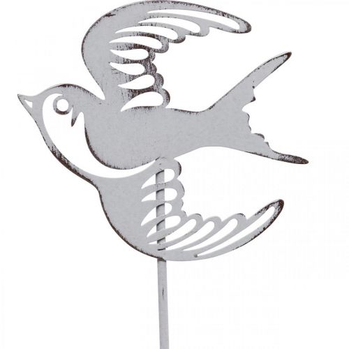 Article Décoration hirondelle, décoration murale en métal, oiseaux à suspendre blanc, argenté shabby chic H47,5 cm