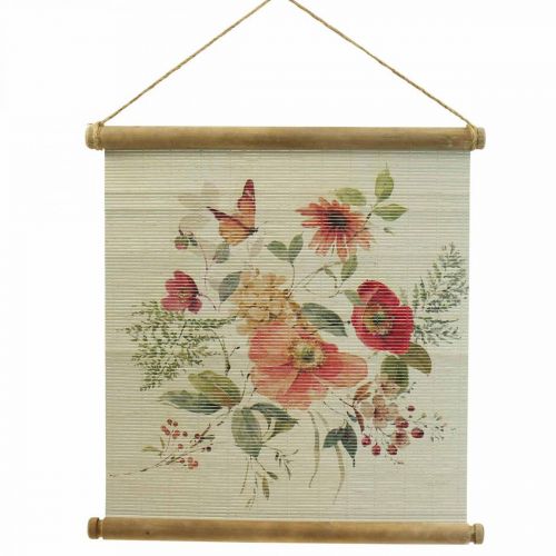 Image murale en bois avec décoration murale fleurs H44×L42cm