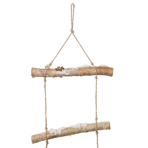 Article Décoration murale de Noël avec guirlande lumineuse micro LED, petits flocons de neige en bois et branches enneigées H150cm