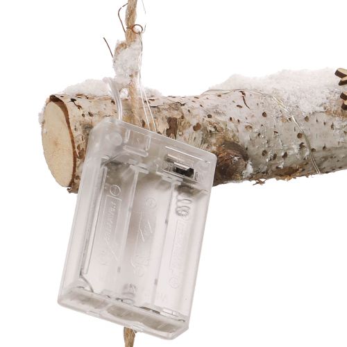 Article Décoration murale de Noël avec guirlande lumineuse micro LED, petits flocons de neige en bois et branches enneigées H150cm