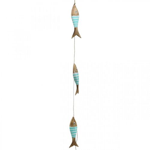 Cintre décoratif maritime poisson en bois à suspendre turquoise L123cm