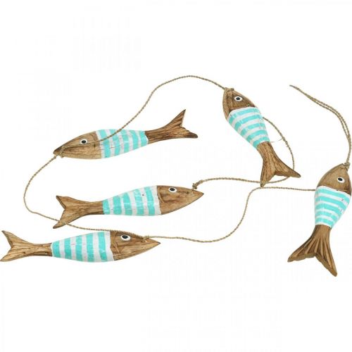 Floristik24 Cintre décoratif maritime poisson en bois à suspendre turquoise L123cm