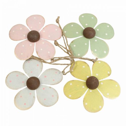 Floristik24 Décoration murale métal fleur décoration de porte blanc rose vert jaune 10cm 4pcs