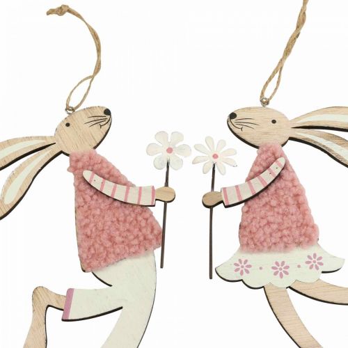 Article Décoration murale lapin de Pâques à suspendre en bois rose 14×19,5cm 4pcs