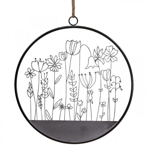 Décoration murale fleur anneau décoration estivale métal gris/noir Ø38cm