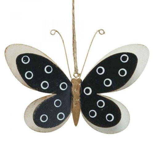 Article Déco Murale Papillon Métal Noir Blanc Doré 15cm