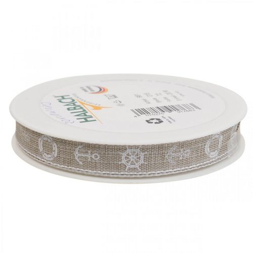Article Ruban tissé ancre déco ruban maritime marron, blanc 15mm 20m