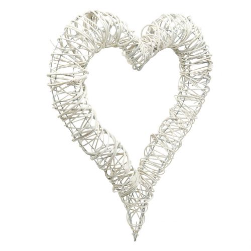 Floristik24 Coeur en osier blanc 30 x 35 cm
