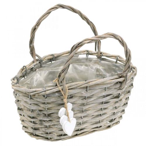 Floristik24 Panier à plante avec décoration coeur, décoration mariage, panier à planter, style champêtre H20.5 L23cm