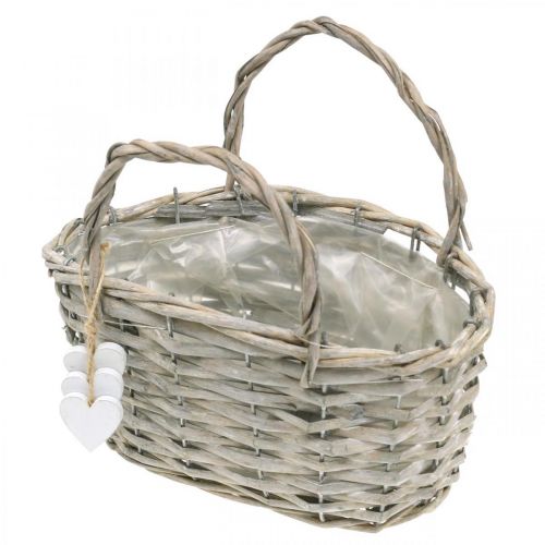 Floristik24 Panier à plante avec décoration coeur, décoration mariage, panier à planter, style champêtre H20.5 L23cm