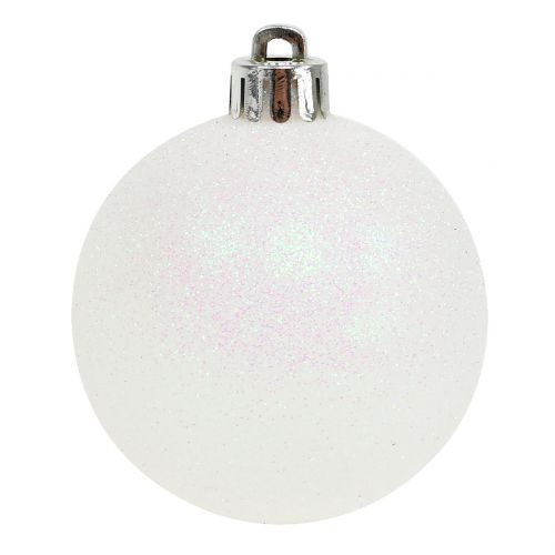 Floristik24 Boule de Noël blanche irisée Ø3,5cm - Ø5,5cm 30pcs