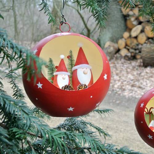 Article Boule de Noël à accrocher Pères Noël et LED rouge Ø20cm pour piles