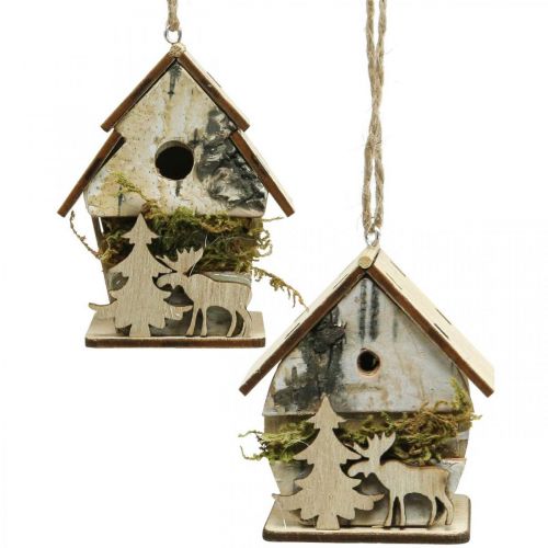 Floristik24 Pendentif de Noël en bois petites maisons décoratives H6.5/7.5cm 4pcs